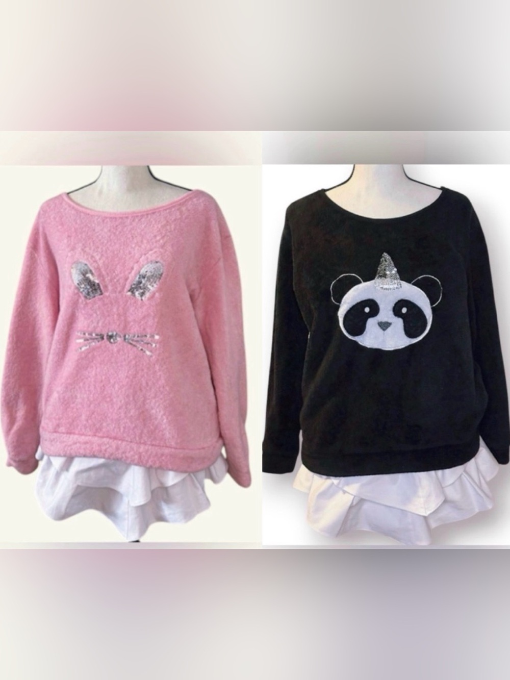 Kidcore Cozy Sequin Animal face pajama tops set - XL & L